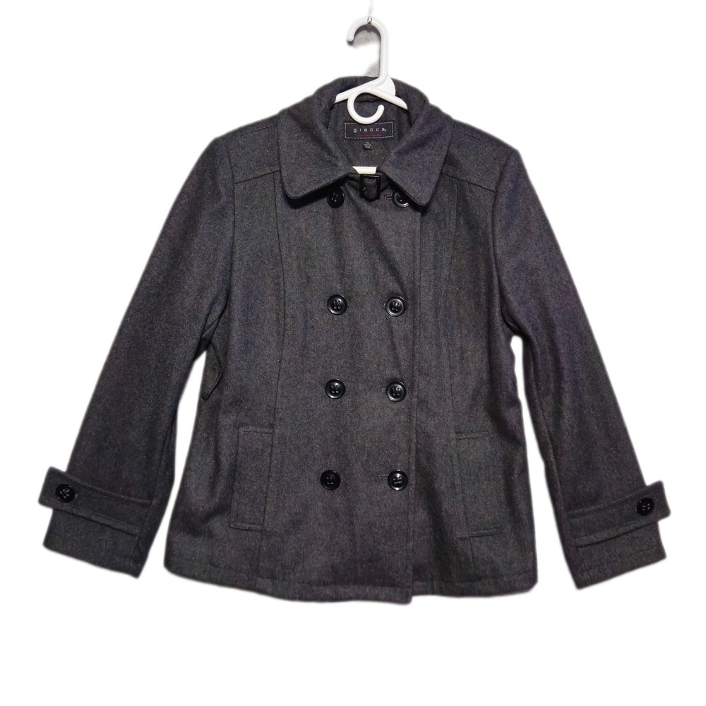 Giacca Peacoat Women XL Gray Wool Blend Double Breasted Rachel Green 90s Style
